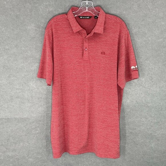 Travis Mathew Polo Shirt Men Large L Red Stripe Golf Short Sleeve Casual - Picture 1 of 13